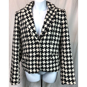 Vintage Woven Jacket Blazer 8 Blk/ivory Houndstooth Peak Collar 90s Academia